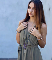 mala beads, mala necklace, labradorite, amethyst, pyrite, clear quartz